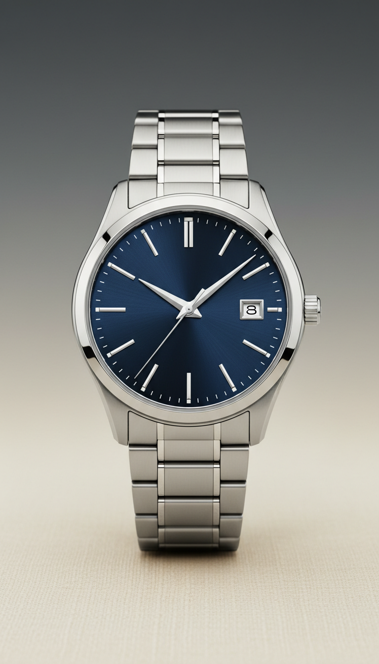 Stainless steel blue dial dress watch